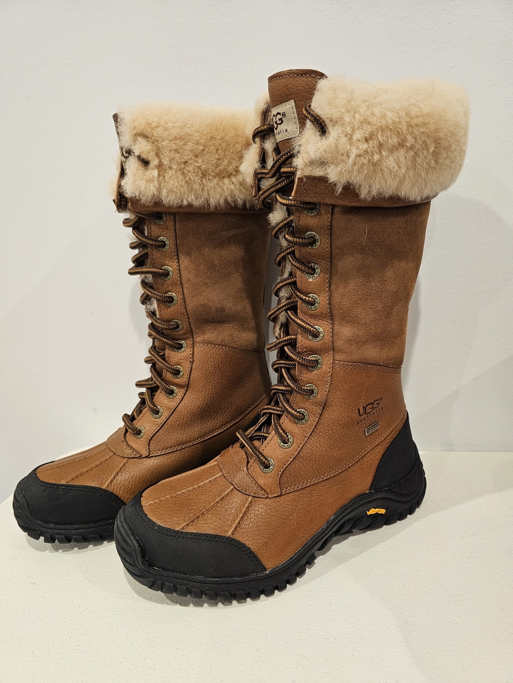 UGG Brown Shearling-Trim Waterproof Lace-Up Women's Boots